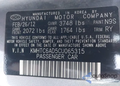 2012 Hyundai Veloster Base W/Black from USA, damaged, VIN KMHTC6AD5CU065315